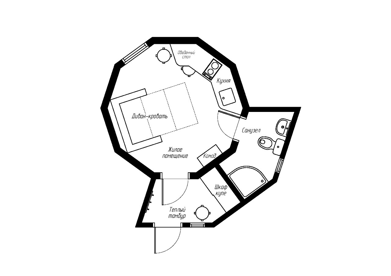 Планировка жилого домика Добросфера Q4
